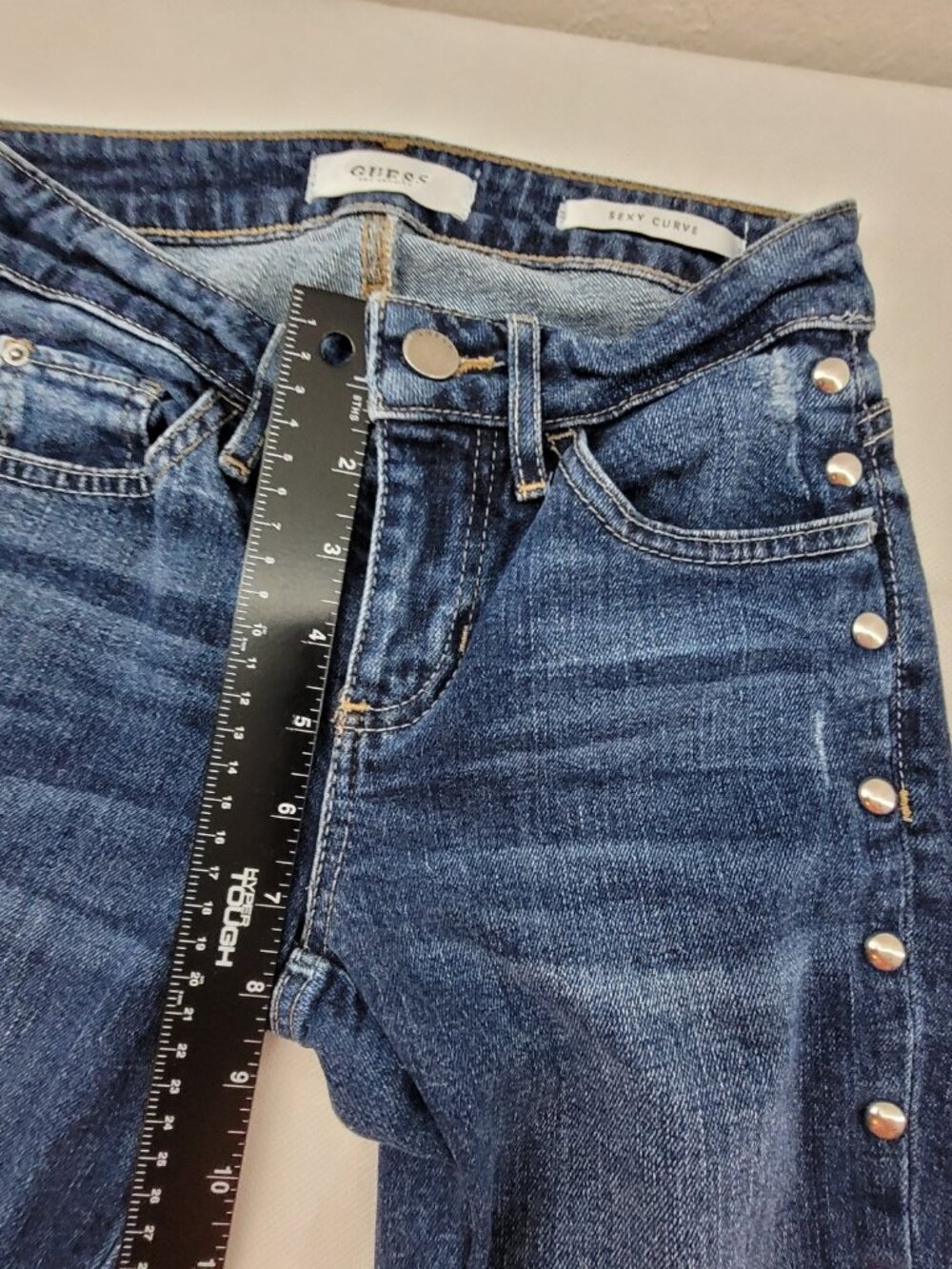 Guess Jeans Womens 24 Blue Denim Sexy Curve Skinny Stretch Studded Hardware Edgy - Picture 8 of 13